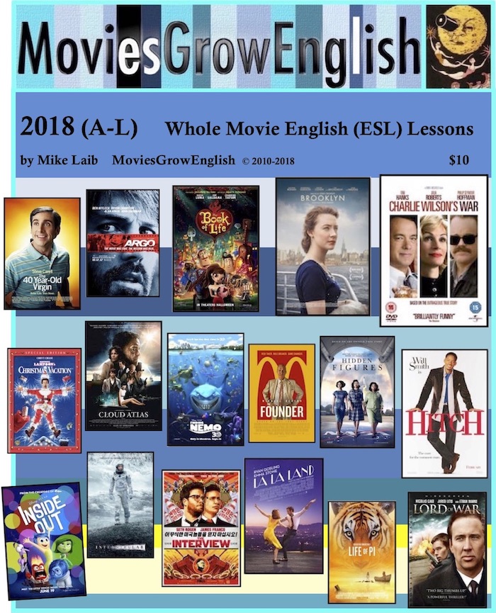 Book cover for 2018 (A-L) ESL lesson textbook with more than 100 pages at MoviesGrowEnglish